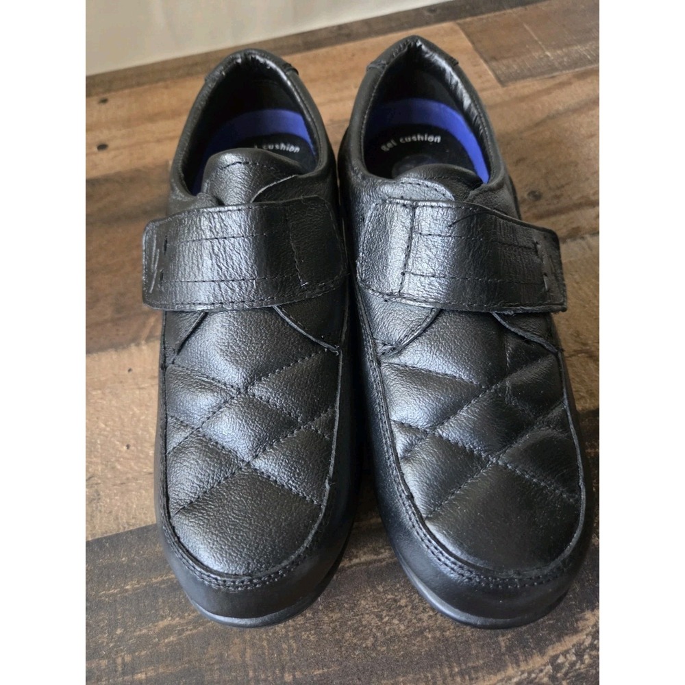 Dr Scholls Womens Sz 7W Black Leather Advanced Gel Cushion Comfort Shoe Loafer